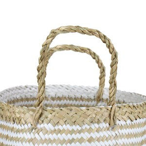 Northlight 17" Beige and White Large Seagrass Belly Basket with Handles - 8" x 13" x 8"(6/CASE)-A2ZHOME
