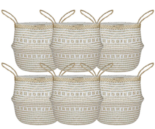 Northlight 17" Beige and White Large Seagrass Belly Basket with Handles - 8" x 13" x 8"(6/CASE)-A2ZHOME
