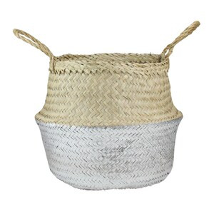 Northlight 13" Beige and Silver Seagrass Belly Wicker Basket with Handles - 11" x 13" x 9" - (6/CASE)-A2ZHOME