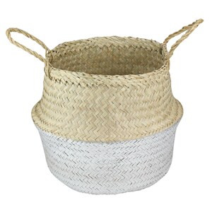 Northlight 13" Beige and Silver Seagrass Belly Wicker Basket with Handles - 11" x 13" x 9" - (6/CASE)-A2ZHOME