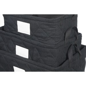 IH Casa Decor 3Pc Nesting Quilted Storage Basket with Handles (Black) - 11" x 15" x 9" - (6/CASE)-A2ZHOME