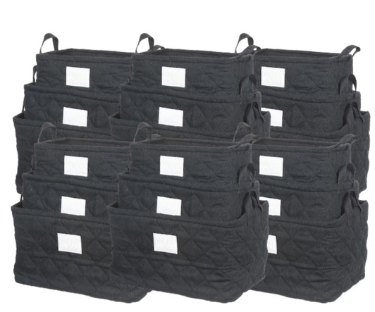 IH Casa Decor 3Pc Nesting Quilted Storage Basket with Handles (Black) - 11" x 15" x 9" - (6/CASE)-A2ZHOME