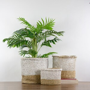 Northlight Set of 3 Wicker Table and Floor Baskets in Beige and White - 16" x 16" x 15"-A2ZHOME