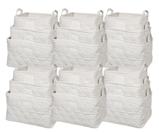 IH Casa Decor 3Pc Nesting Quilted Storage Basket with Handles (Beige) - 11" x 15" x 9" - (6/CASE)-A2ZHOME