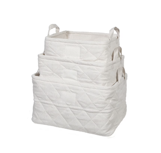 IH Casa Decor 3Pc Nesting Quilted Storage Basket with Handles (Beige) - 11" x 15" x 9" - (6/CASE)-A2ZHOME
