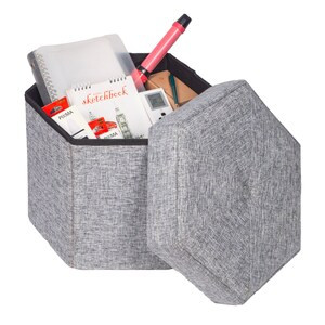 Vintiquewise Small Decorative Grey Foldable Hexagon Ottoman for Living Room, Bedroom, Dining, Playroom, or Office - 18" x 18" x 5" - (6/CASE)-A2ZHOME
