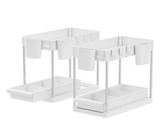 DECOMOMO 2-Tier Sliding Under Sink - White - Set of 2 - 10" x 17" x 7" - (6/CASE)-A2ZHOME
