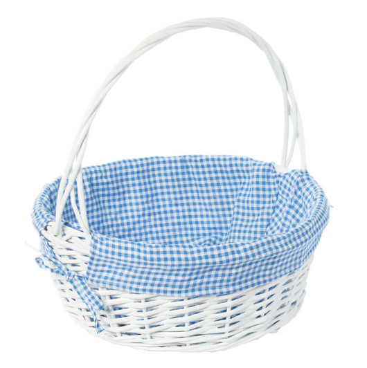 Vintiquewise White Round Willow Gift Basket with Blue and White Gingham Liner and Handles, Large - 19" x 20" x 16" - (6/CASE)-A2ZHOME