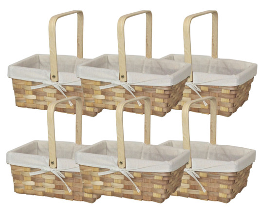 Vintiquewise 12 Inch Rectangular Woodchip Picnic Basket Lined with White Fabric - 12" x 9" x 11" - (6/CASE)-A2ZHOME