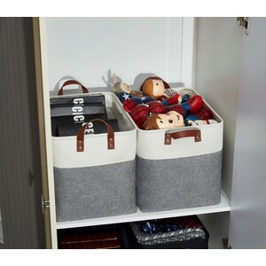 DECOMOMO 42L Foldable Storage Bin with Handles - Slate Grey and White - 14" x 18" x 4" - Set of 3-A2ZHOME