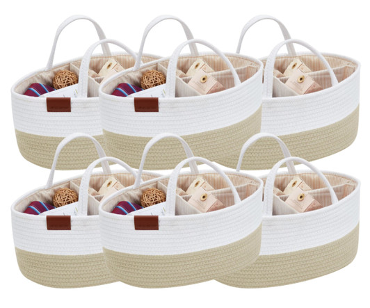 DECOMOMO Diaper Caddy Organizer with Removable Divider XL - Beige and White - 11" x 13" x 6" - (6/CASE)-A2ZHOME