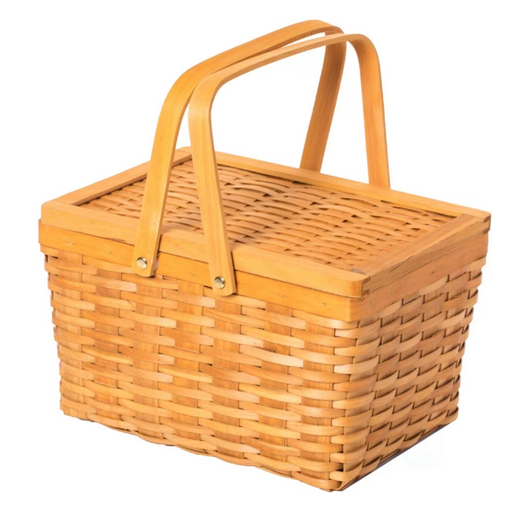 Vintiquewise Woodchip Picnic Storage Basket with Cover and Movable Handles - Small - 13" x 10" x 8" - (6/CASE)-A2ZHOME
