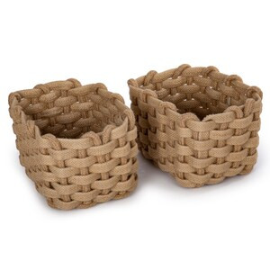 Truu Design 3-Piece Chunky Braided Jute Basket Set - Beige - 11 x 18 inches, 8" x 14" x 10"-A2ZHOME