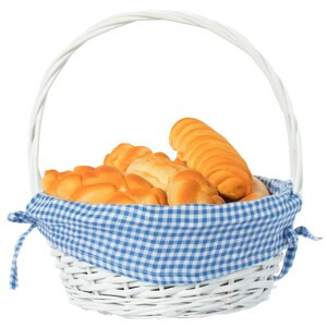Vintiquewise White Round Willow Gift Basket with Blue and White Gingham Liner - Small - 11" x 16" x 11" - (6/CASE)-A2ZHOME