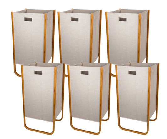 Truu Design Beige Modern Foldable Woven Paper Laundry Hamper with Bamboo Frame - 14.2 x 27.5 inches - (6/CASE)-A2ZHOME