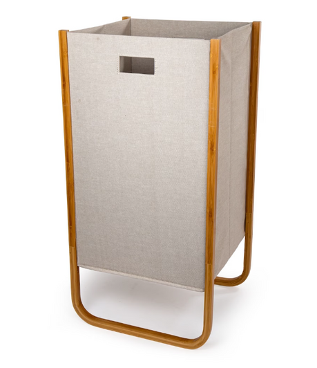 Truu Design Beige Modern Foldable Woven Paper Laundry Hamper with Bamboo Frame - 14.2 x 27.5 inches - (6/CASE)-A2ZHOME