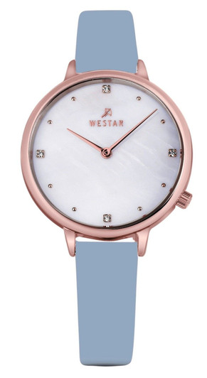 Westar Zing Crystal Accents Leather Strap White Mother Of Pearl Dial Quartz 00133ppn681 Women's Watch