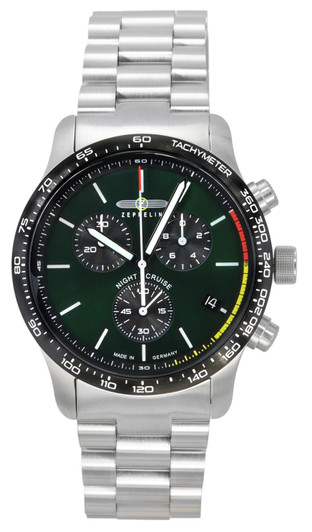 Zeppelin Night Cruise Chronograph Stainless Steel Green Dial Quartz 7288m4set 100m Men's Watch With Extra Strap