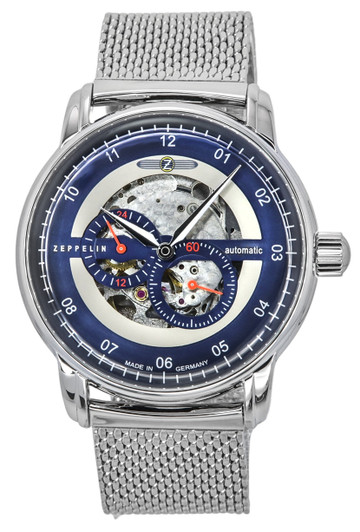 Zeppelin New Captain's Line Stainless Steel Blue Skeleton Dial Automatic 8664m3 Men's Watch