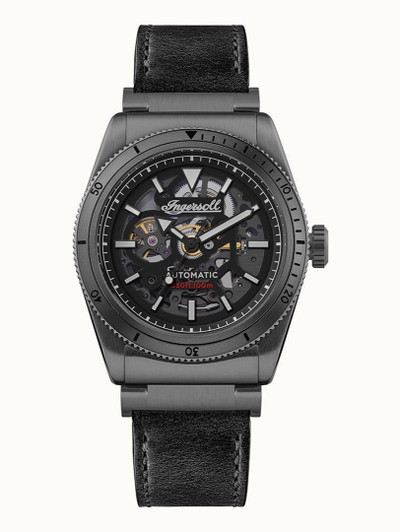 Ingersoll The Scovill Black Leather Strap Black Skeleton Dial Automatic I13902 100m Men's Watch