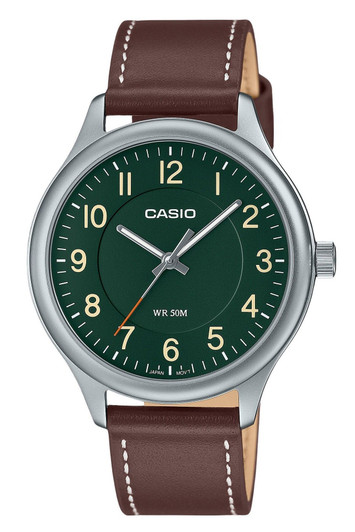 Casio Standard Analog Leather Strap Green Dial Quartz Mtp-b160l-3b Men's Watch