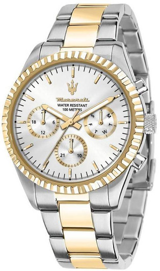 Maserati Competizione Two Tone Stainless Steel Silver Multifunction Dial Quartz R8853100021 100m Men's Watch - R8853100021-