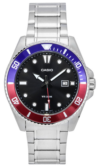 Casio Standard Analog Stainless Steel Black Dial Quartz Mdv-107d-1a3 200m Men's Watch