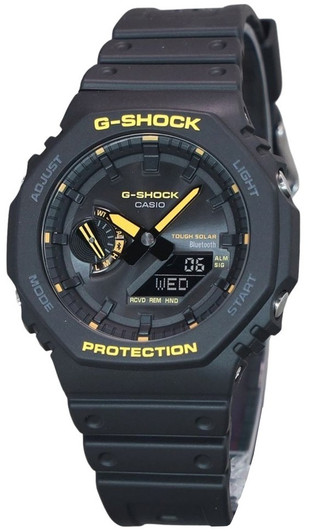 Casio G-shock Caution Yellow Mobile Link Analog Digital Resin Strap Black Dial Solar Ga-b2100cy-1a 200m Men's Watch