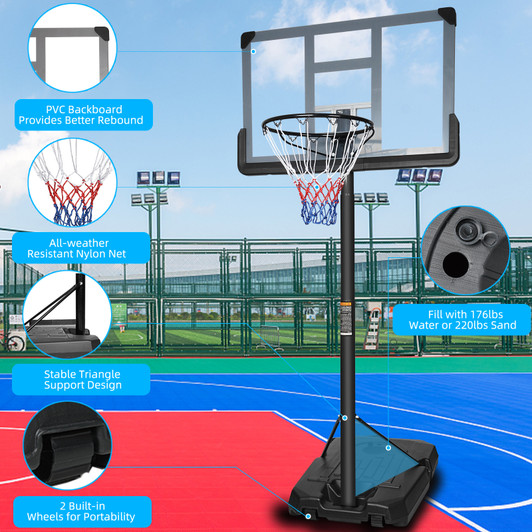Portable Basketball Hoop Backboard System Stand Height Adjustable 6.6ft - 10ft with 44" Backboard and Wheels 