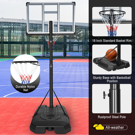 Portable Basketball Hoop Backboard System Stand Height Adjustable 6.6ft - 10ft with 44" Backboard and Wheels 