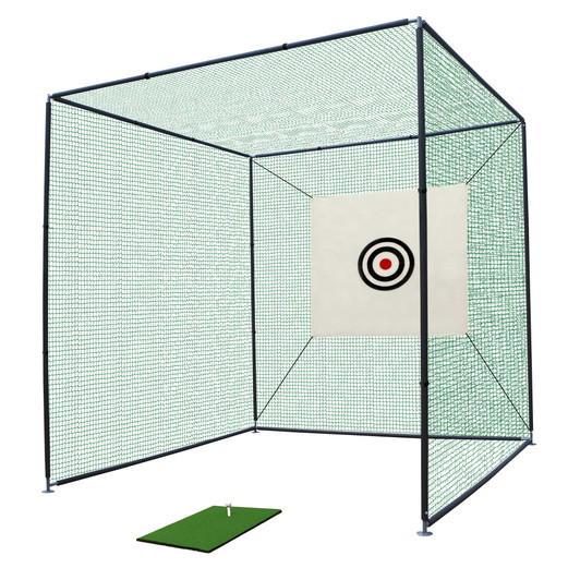 Golf Practice Net Cage w/ Metal Frame Hitting Net Kit Indoor Outdoor 10X10X10FT 