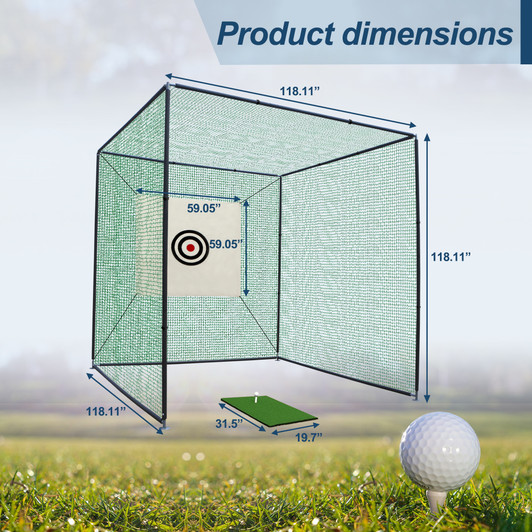 Golf Practice Net Cage w/ Metal Frame Hitting Net Kit Indoor Outdoor 10X10X10FT 