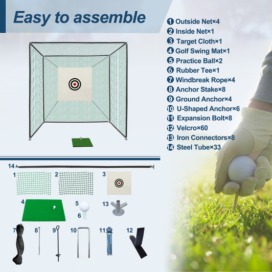 Golf Practice Net Cage w/ Metal Frame Hitting Net Kit Indoor Outdoor 10X10X10FT 