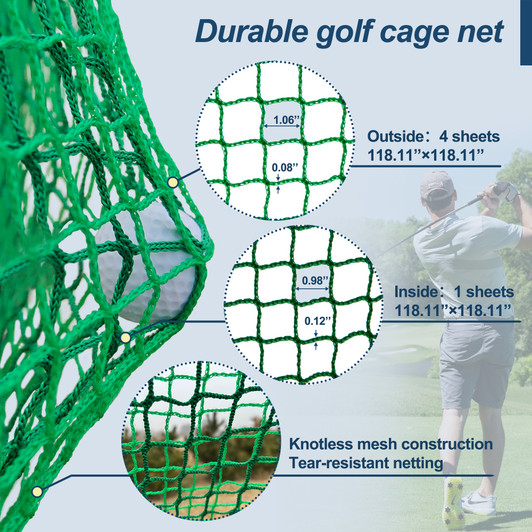 Golf Practice Net Cage w/ Metal Frame Hitting Net Kit Indoor Outdoor 10X10X10FT 