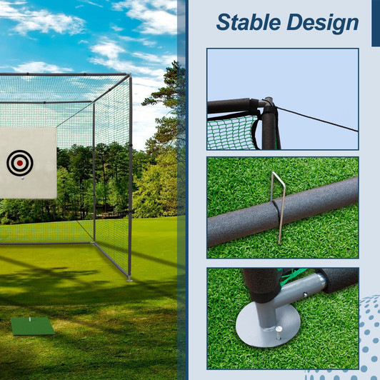 Golf Practice Net Cage w/ Metal Frame Hitting Net Kit Indoor Outdoor 10X10X10FT 