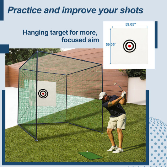 Golf Practice Net Cage w/ Metal Frame Hitting Net Kit Indoor Outdoor 10X10X10FT 