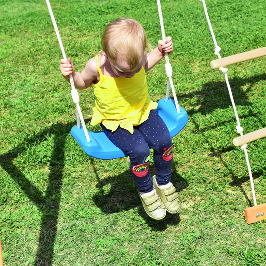 A2ZHOME Wooden Swing Set with Slide, Outdoor Playset Backyard Activity Playground Climb Swing Outdoor Play Structure for Toddlers, Ready to Assemble