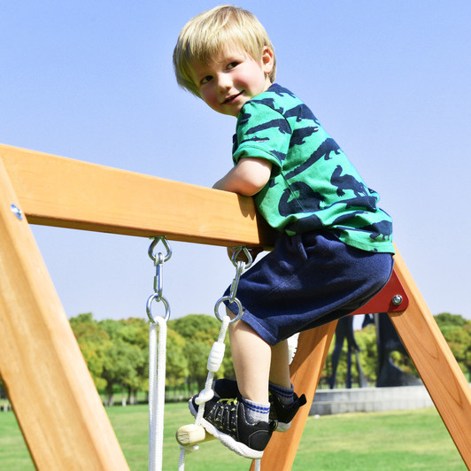 A2ZHOME Wooden Swing Set with Slide, Outdoor Playset Backyard Activity Playground Climb Swing Outdoor Play Structure for Toddlers, Ready to Assemble
