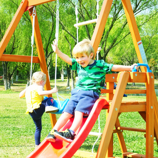 A2ZHOME Wooden Swing Set with Slide, Outdoor Playset Backyard Activity Playground Climb Swing Outdoor Play Structure for Toddlers, Ready to Assemble