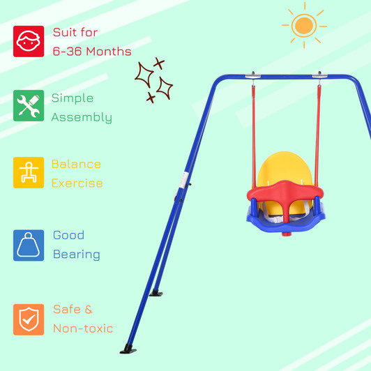 Baby Swing Set for Backyard Indoor/Outdoor, Solid Metal Frame with Baby Seat Harness for Kid Age 6-36 Months