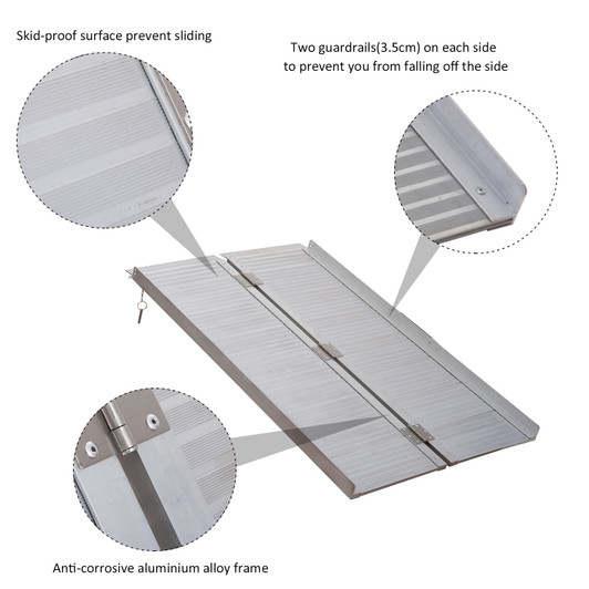 Wheelchair Ramp 4FT, Folding Aluminum Threshold Ramp with Non-Slip Surface, Transition Plates, 600lbs Weight Capacity, Handicap Ramp for Home, Doorways, Curbs, Steps