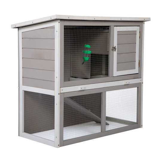 A2ZHOME Wooden Rabbit Hutch with Pull Out Tray, Weatherproof 2-Tier Bunny Run Cage, Outdoor Animal Enclosure for Multiple Pets