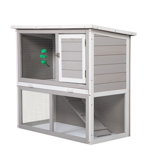 A2ZHOME Wooden Rabbit Hutch with Pull Out Tray, Weatherproof 2-Tier Bunny Run Cage, Outdoor Animal Enclosure for Multiple Pets