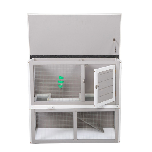 A2ZHOME Wooden Rabbit Hutch with Pull Out Tray, Weatherproof 2-Tier Bunny Run Cage, Outdoor Animal Enclosure for Multiple Pets