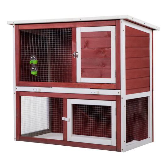 A2ZHOME Wooden Rabbit Hutch with Pull Out Tray, Weatherproof 2-Tier Bunny Run Cage, Outdoor Animal Enclosure for Multiple Pets