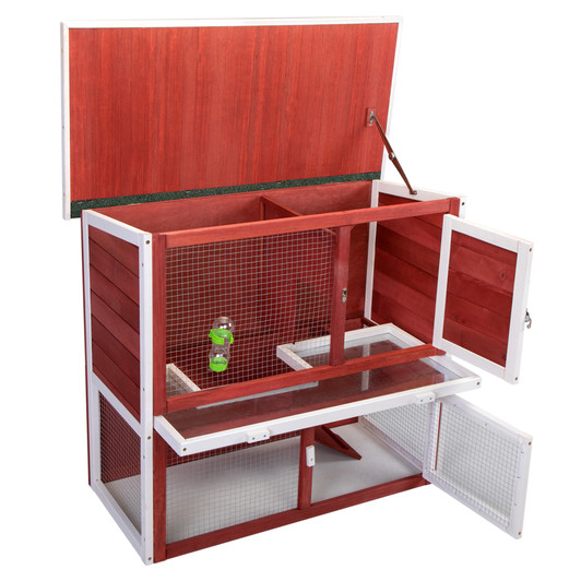 A2ZHOME Wooden Rabbit Hutch with Pull Out Tray, Weatherproof 2-Tier Bunny Run Cage, Outdoor Animal Enclosure for Multiple Pets