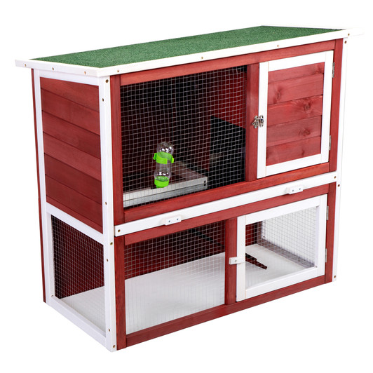 A2ZHOME Wooden Rabbit Hutch with Pull Out Tray, Weatherproof 2-Tier Bunny Run Cage, Outdoor Animal Enclosure for Multiple Pets