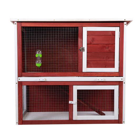 A2ZHOME Wooden Rabbit Hutch with Pull Out Tray, Weatherproof 2-Tier Bunny Run Cage, Outdoor Animal Enclosure for Multiple Pets