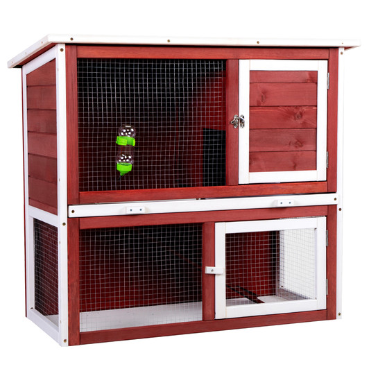 A2ZHOME Wooden Rabbit Hutch with Pull Out Tray, Weatherproof 2-Tier Bunny Run Cage, Outdoor Animal Enclosure for Multiple Pets
