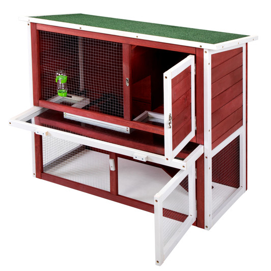 A2ZHOME Wooden Rabbit Hutch with Pull Out Tray, Weatherproof 2-Tier Bunny Run Cage, Outdoor Animal Enclosure for Multiple Pets